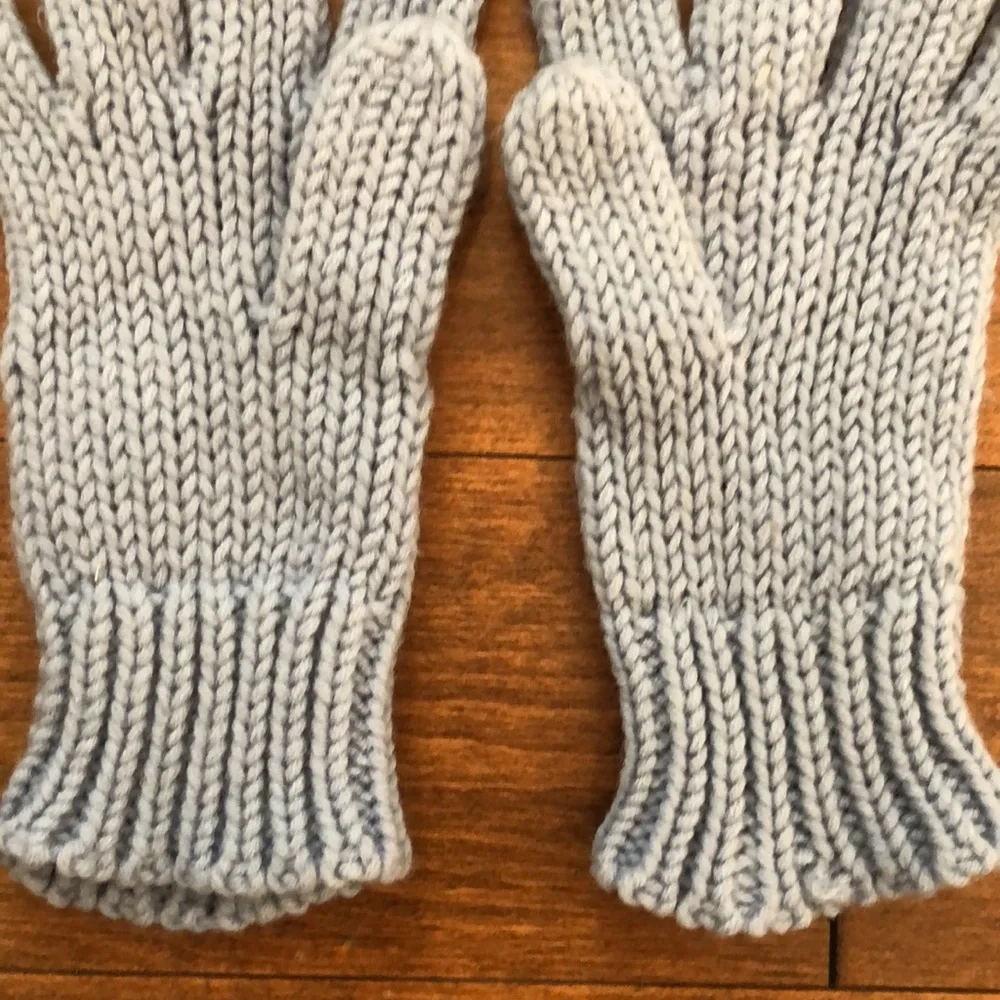 Beautiful baby blue chunky knit gloves that look hand knit oversized